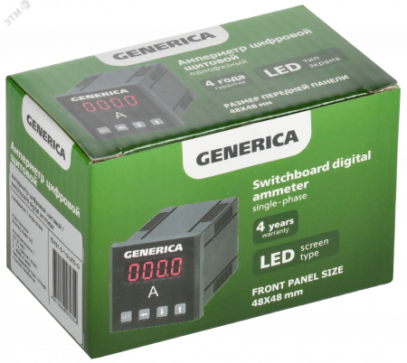 Амперметр цифровой щитовой однофазный 48х48 мм LED GENERICA