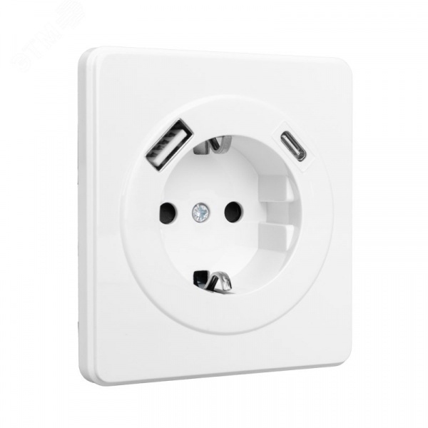 Розетка ROUND одинарная с/з скрытой установки з/ш 16А с USB A+C быстрой зарядки 5В/3А механизм перламутр