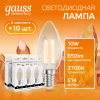 Лампа светодиодная филаментная LED 10 Вт 650 лм 2700К свеча теплый E14 AC 220В прозрачная колба Elementary