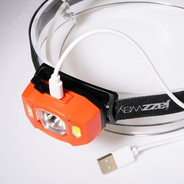 Фонарь налобный 5Вт LED + 2 x RED SMD ABS-пластик оранжевый нейлон 6 режимов работы управление жестами дальность до 65м заряд microUSB в комплекте IP54