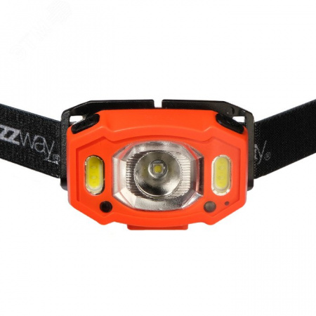 Фонарь налобный 5Вт LED + 2 x RED SMD ABS-пластик оранжевый нейлон 6 режимов работы управление жестами дальность до 65м заряд microUSB в комплекте IP54