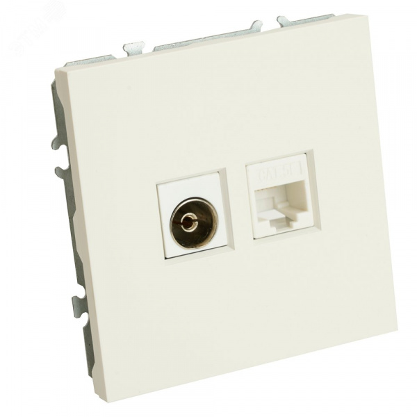 Розетка TV + компьютерная RJ-45 (механизм), серия Эмили, белый фарфор, soft touch