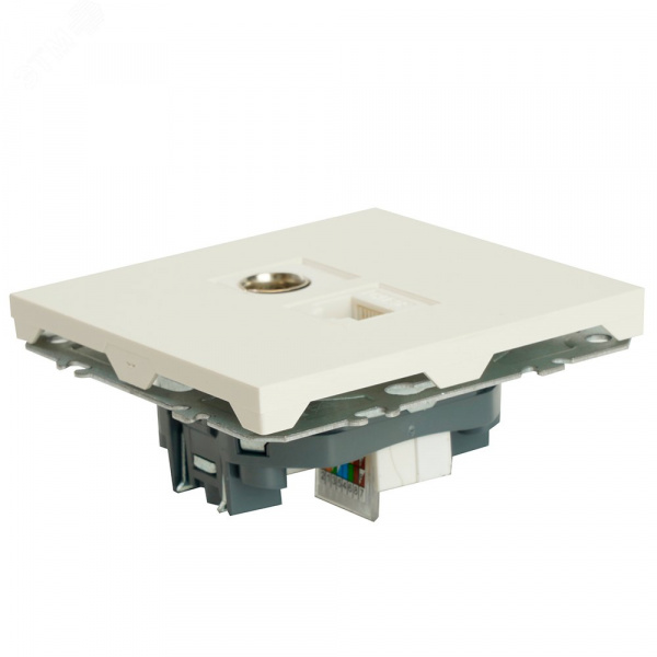 Розетка TV + компьютерная RJ-45 (механизм), серия Эмили, белый фарфор, soft touch