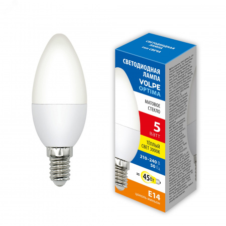 Лампа светодиодная LED-C37-5W/3000K/E14/FR/SLS Форма свеча матовая Теплый (3000K)