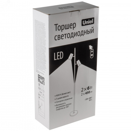 Торшер UЛм-T600 2х6W/4500K/DIM BLACK напольный светодиодный 2х6W Сенсорный выключатель Диммер черный