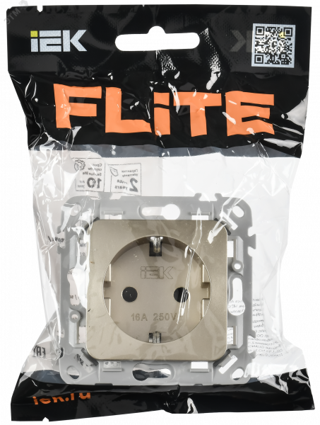 FLITE Розетка с заземлением с защитными шторками безвинтовое крепление 16А РСш11-1-ФлШ шампань IEK