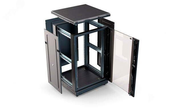 Шкаф телекоммуникационный напольный 18U 600x600 ШТ-НП-М-18U-600-600-С-Ч, передняя дверь стекло, черный