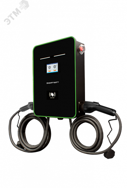 Зарядная станция для электромобиля SMARTWATT EVC, 44 кВт, коммерческая OCPP 1.6J, переменный ток, 3 фазы 380 В, два поста по 22 кВт 32 А, кабели по 5 метров, коннекторы GBT и Type2, IP54