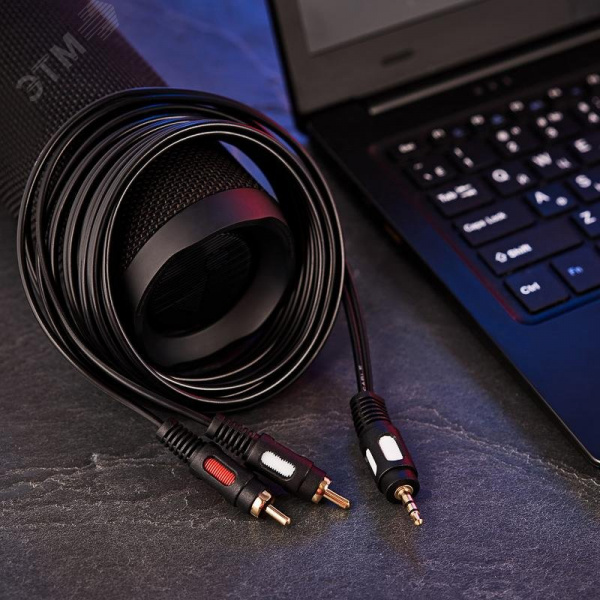 Аудио кабель 3.5 мм - 2 RCA, 3 м, GOLD