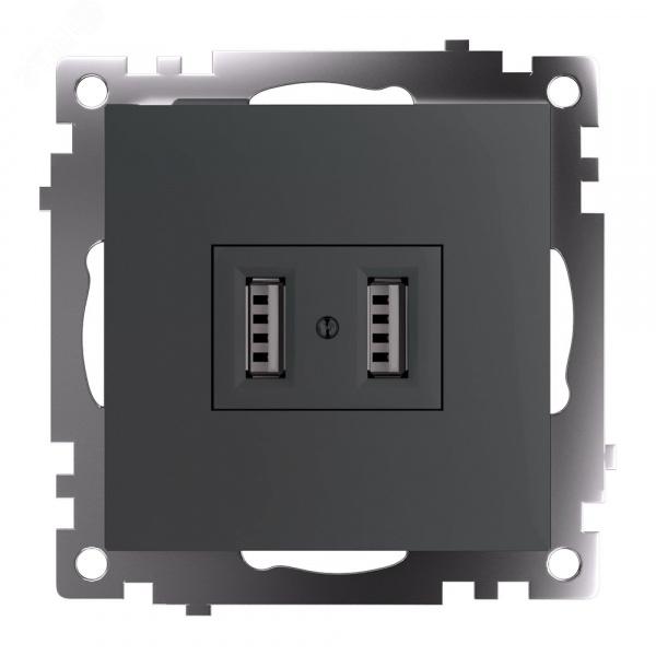 Розетка двухместная USB (механизм) 250В 2,1А серия Катрин графит STEKKER
