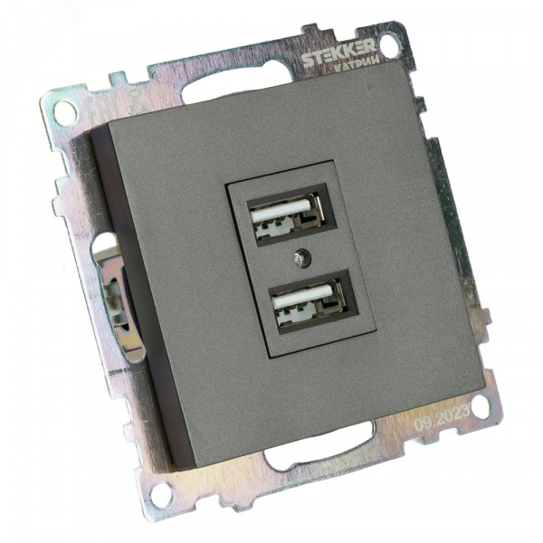 Розетка двухместная USB (механизм) 250В 2,1А серия Катрин графит STEKKER