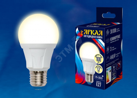 Лампа светодиодная LED 12вт 175-250В форма А 1050Лм E27 3000К ЯРКАЯ