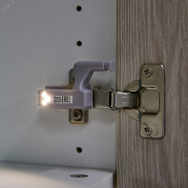 Светильник светодиодный ULK-C02 23A GREY SET2 пушлайт на петлю в кухонный шкаф, на батарейке 23A (в/к). Набор из 2 шт. Серый