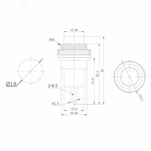 Выключатель-кнопка металл 220V 2А (2с) (ON)-OFF 10.2 красная Mini