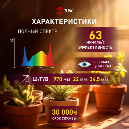 Светильник для растений фитолампа светодиодная линейная ФИТО-35W-PFR-GR полного спектра 35 Вт GREEN LINE