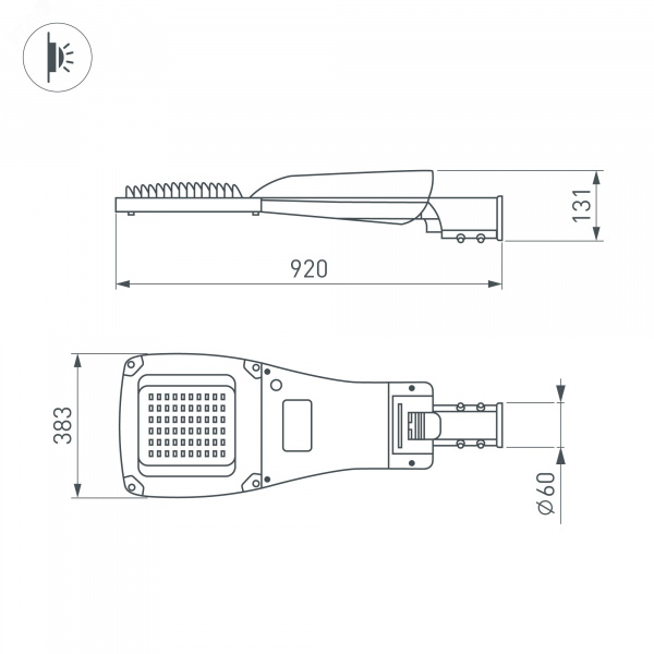 Светильник светодиодный OXOR-GRES-920х383-240W Day4000 (GR, 150x80 deg, 230 В) IP66 (ARL)