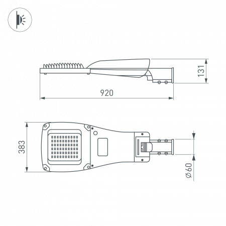 Светильник светодиодный OXOR-GRES-920х383-240W Day4000 (GR, 150x80 deg, 230 В) IP66 (ARL)