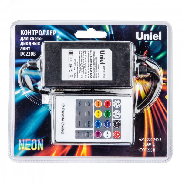 Контроллер для управления светодиодными ULC-N22-RGB NEON BLACK лентами 220В, с пультом ДУ, черный