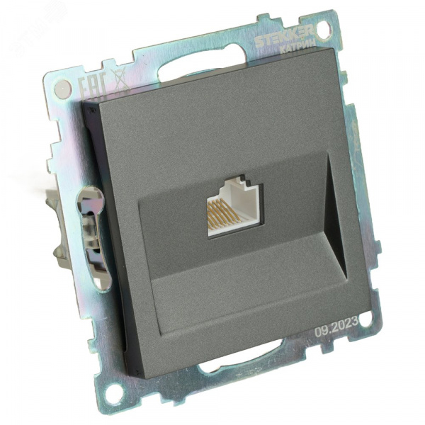 Розетка компьютерная одноместная (механизм) RJ-45 серия Катрин графит STEKKER