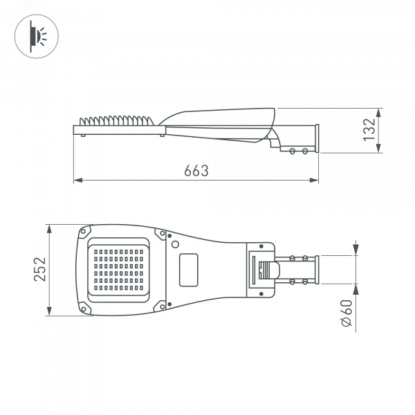 Светильник светодиодный OXOR-GRES-663х252-60W Day4000 (GR, 150x80 deg, 230 В) IP66 (ARL)