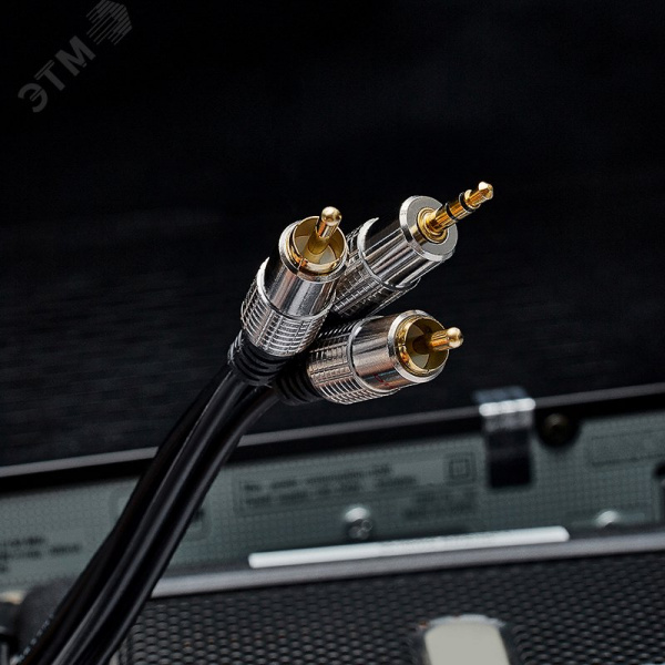 Аудио кабель 3.5 мм - 2 RCA, 1,5 м, GOLD-металл