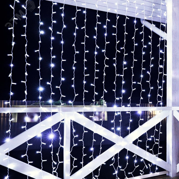 Гирлянда светодиодная Занавес 2х3 м 448 LED белый, прозрачный ПВХ, IP65, постоянное свечение, 230 В нужен блок питания