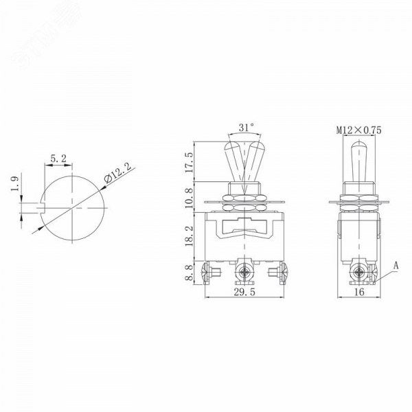 Тумблер 250V 15А (3c) ON-ON однополюсный