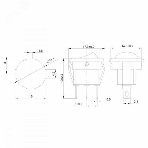 Выключатель клавишный круглый 250V 3А (3с) ON-OFF зеленый с подсветкой Micro