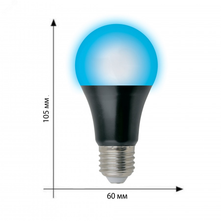 Лампа светодиодная ультрафиолетовая для дискотек LED-A60-9W/UVAD/E27/FR PLZ07BK Спектр UVA 410нм Картон