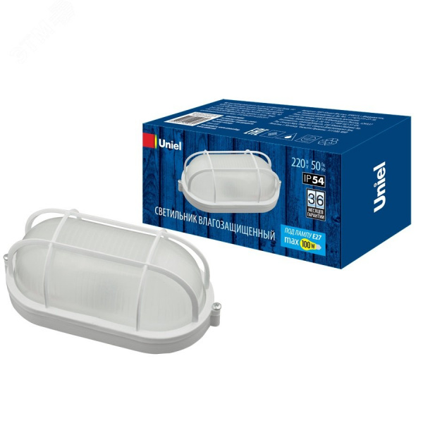 Светильник влагозащищенный под лампу Е27 UWL-O02 100W/E27 IP54 WHITE Овал/Решетка