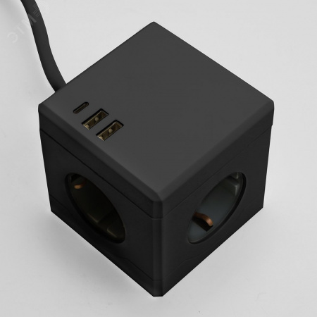 Удлинитель 3-местный с/з 3x1мм2 1.5м 250В 16А 2USB+1С 5V 3.1А Comfort черный