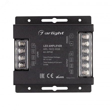 Усилитель ARL-5022-RGB 12-24V, 3x10A, 360-720W ARL, IP20 металл, 2 года
