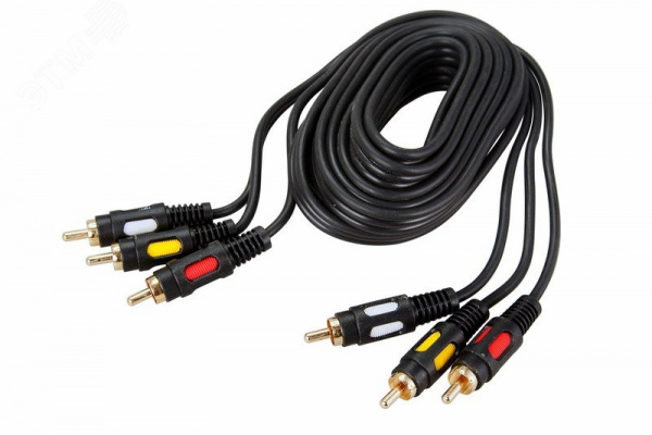 Шнур 3 RCA - 3 RCA, 1.5 м., черный GOLD