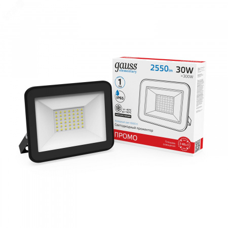 Прожектор светодиодный ДО 30 Вт 2550 Лм 6500К AC 220В IP65 118х131х30мм Elementary PROMO