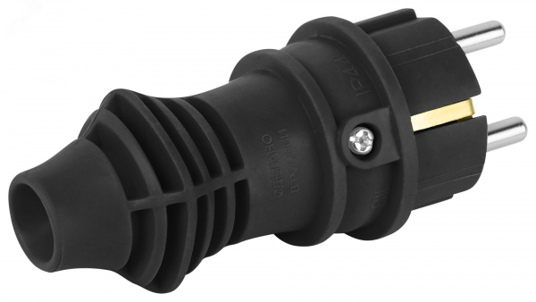 Вилка каучуковая прямая c заземлением 16А IP44 черная VX13-B-IP44