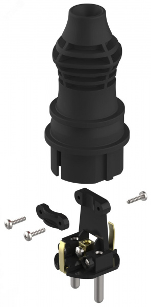 Вилка каучуковая прямая c заземлением 16А IP44 черная VX13-B-IP44
