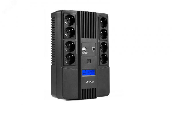 Источник бесперебойного питания Line-interactive SKAT-UPS 800 ВА/480Вт, LCD, АКБ 1x 9Ач, мод.синус, 8хSchuko, 2xUS