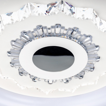 Люстра потолочная светодиодная диммируемая, CRYSTAL 3D, с ДУ, 3 режима, 480х480х60мм, 120Вт, 3000+6400K/4200K/6400+3000K, 40м, белый
