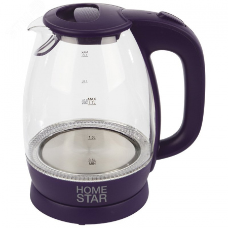 Чайник стеклянный HS-1012 на 1.7 л, цвет фиолетовый