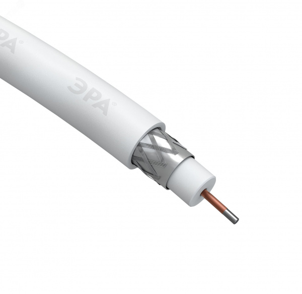 Кабель коаксиальный RG-6U 75 Ом CCS,  оплётка Al 48% PVC белый 10м ЭРА SIMPLE RL-48-PVC10
