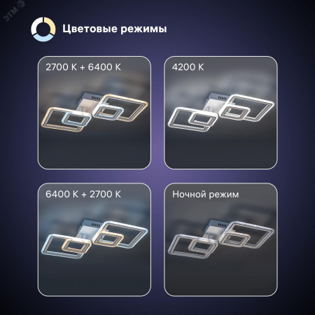 Люстра потолочная светодиодная диммируемая, SERENITA с ДУ, 3 режима, 650х320х85мм, 84 Вт, 2700+6400К/4200К/6400+2700К, 26м, белый/хром