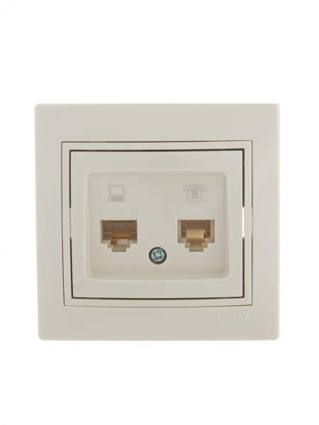 Розетка телефон/компьютер RJ45+RJ11 бежевая с вставкой