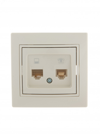 Розетка телефон/компьютер RJ45+RJ11 бежевая с вставкой