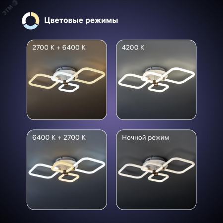 Люстра потолочная светодиодная диммируемая, OTTIMO, Алиса, с ДУ, 3 режима, 720х425х130мм, 102Вт, 2700K+6400K/4200K/6400K+2700K, 46м, белый/золото