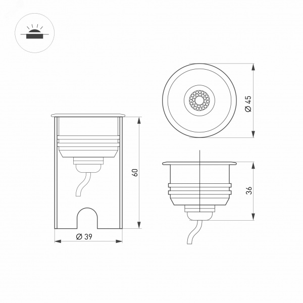 Светильник KT-AQUA-R45-3W Warm3000 (SL, 45 deg, 12V) ( Герметичный)