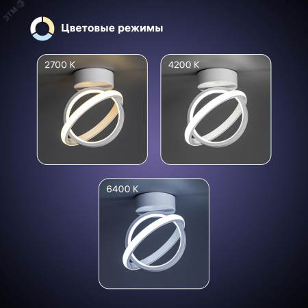 Люстра потолочная светодиодная, FALENA, 3 режима, 220x220x180мм, 24Вт, 2700K/4000K/6400K, 9м, белый