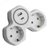 Разветвитель сетевой со шторками 2-местный USB+Type C на 2.4 А с/з 250 В 16 A белый/серый