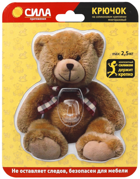 Крючок на силиконовом креплении Мишка Teddy 12х14.5 см нагрузка до 25 кг СИЛА SHT12-S1C-12