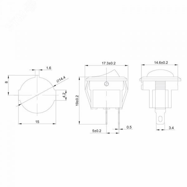 Выключатель клавишный круглый 250V 3А (2с) ON-OFF красный Micro