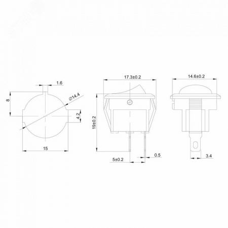 Выключатель клавишный круглый 250V 3А (2с) ON-OFF красный Micro